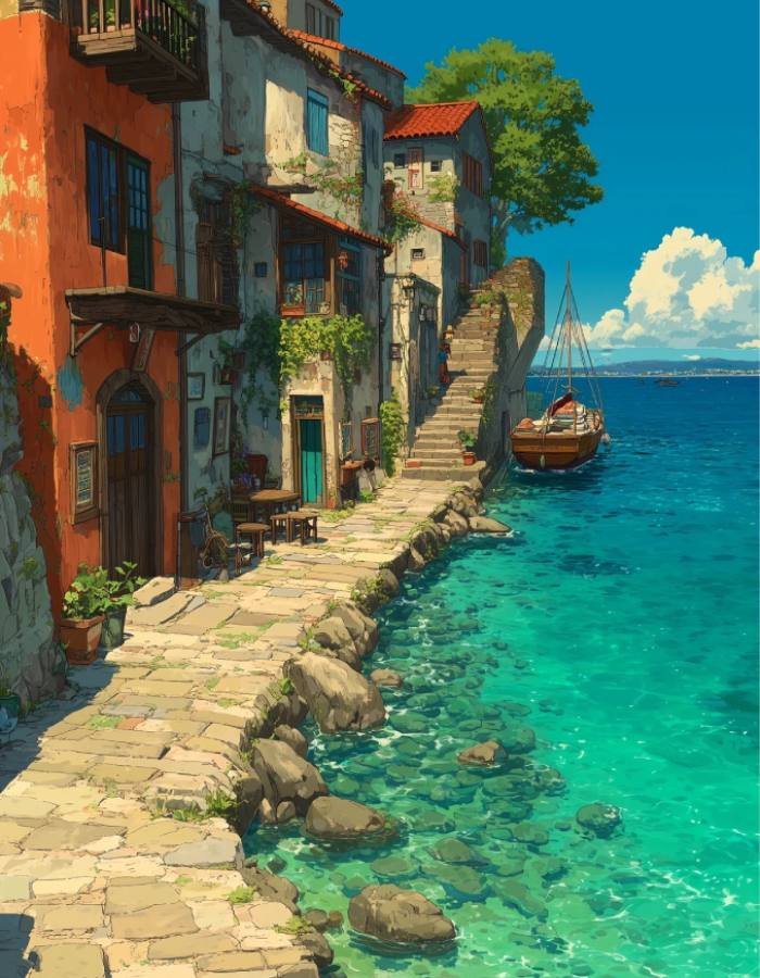 bờ biển trong ảnh phong cảnh anime