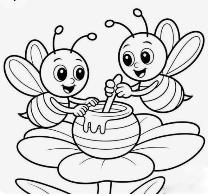 cảnh hút mật đơn giản tranh tô màu con ong dễ thương