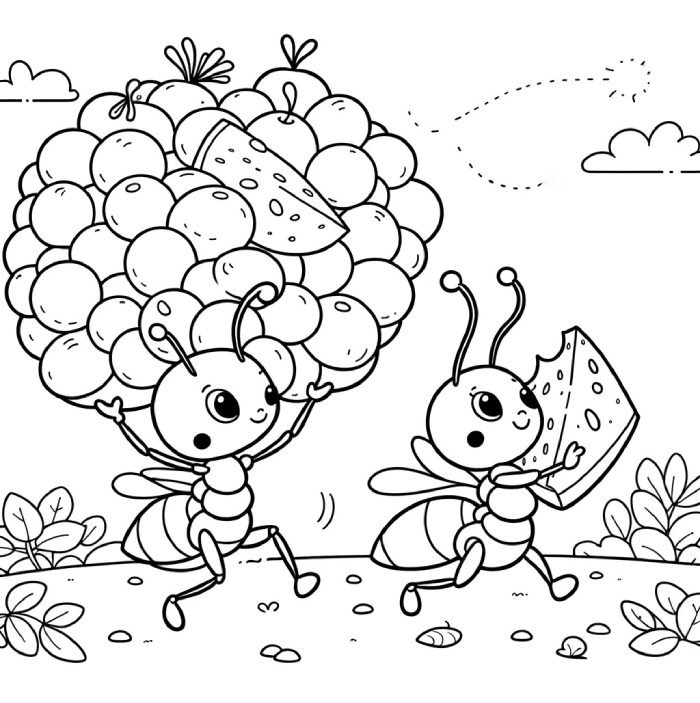 cảnh kiếm đồ ăn tranh tô màu con kiến