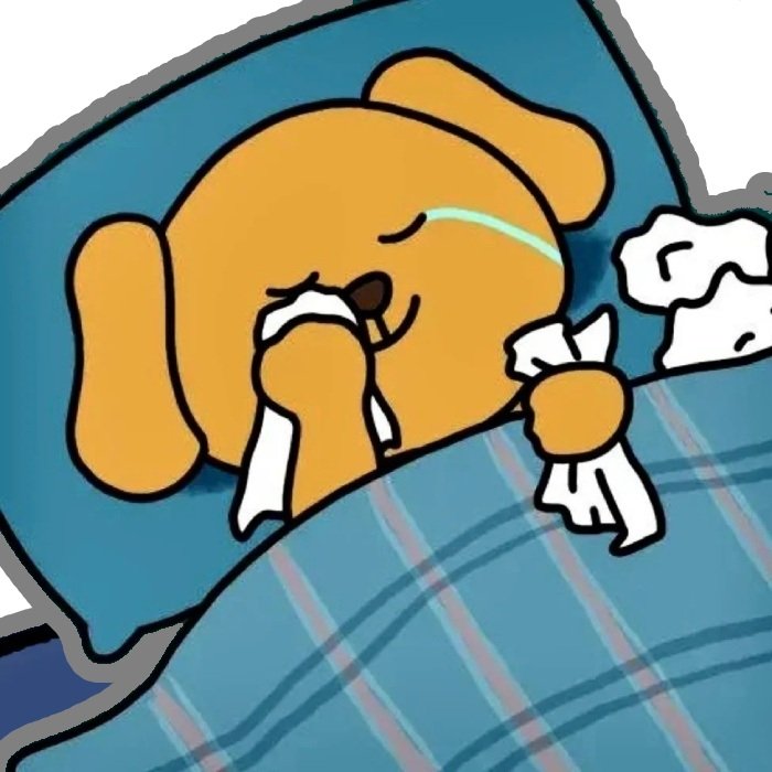 chó vàng sticker khóc trên giường