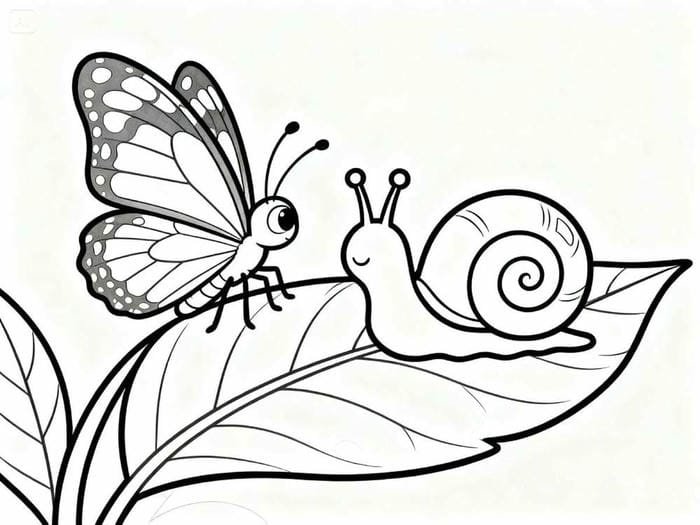 chủ đề tranh tô màu hình con bướm và ốc
