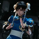 chun li sườn xám đứng tạo dáng tay trước ngực