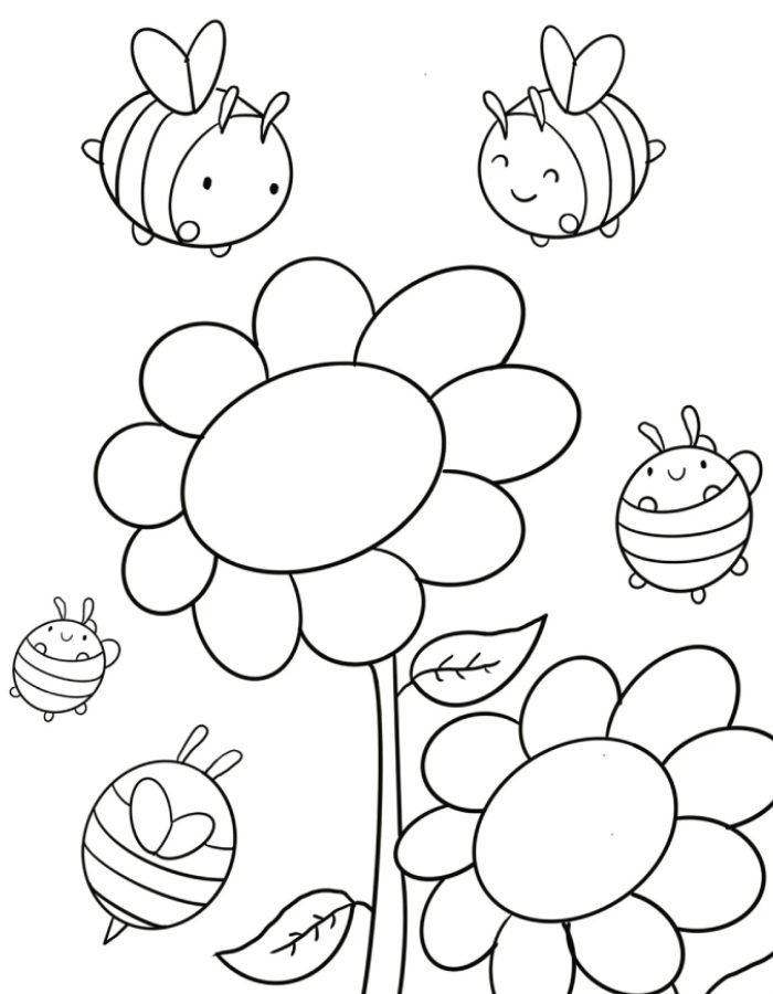 đậu nhẹ trên hoa tranh tô màu con ong dễ thương