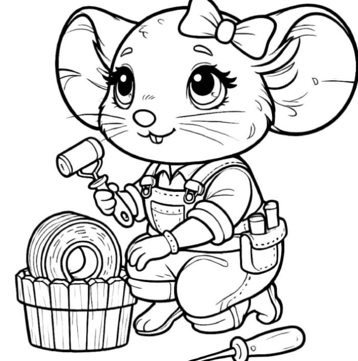 đề tài tranh tô màu con chuột nét mặt vui