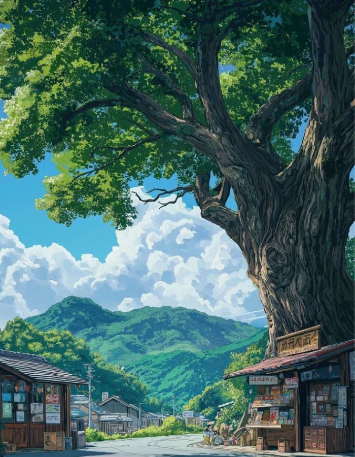 gốc cây ảnh phong cảnh anime vắng vẻ