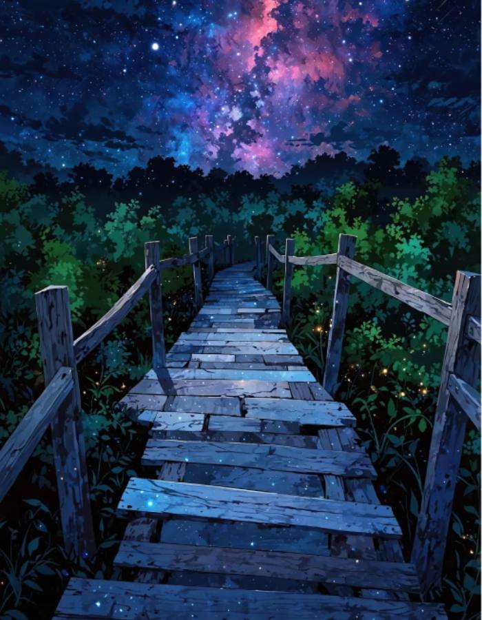 hàng cây yên ắng trong ảnh phong cảnh anime