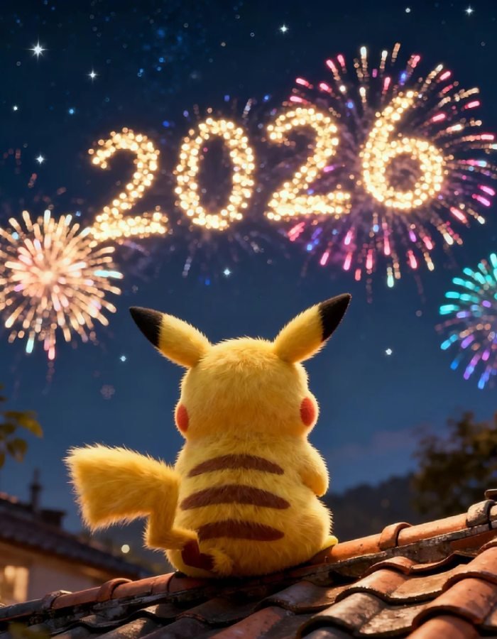 hình ảnh Pikachu dáng đứng ngắm pháo hoa