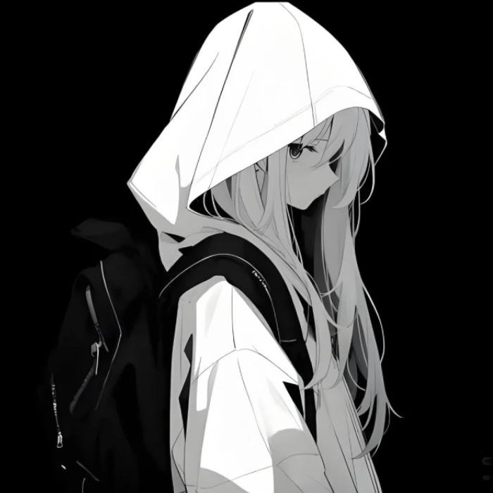 hình ảnh anime trắng đen chùm đầu