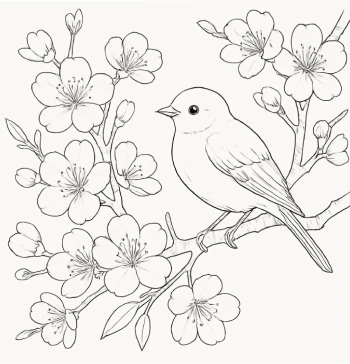 hình ảnh con chim tô màu đen trắng đang hót