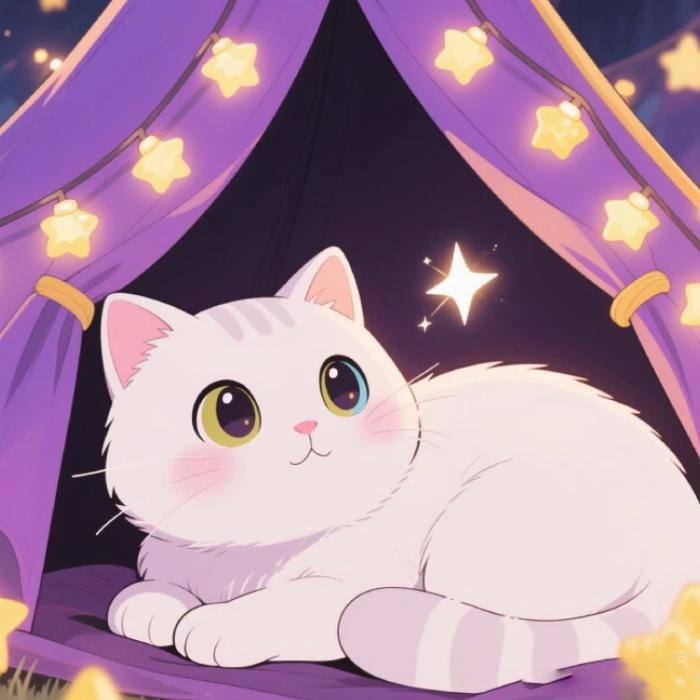 hình ảnh mèo anime lông trắng cute