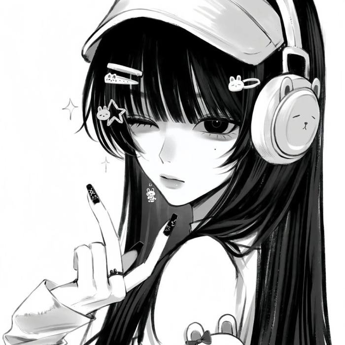 hình nữ ảnh anime trắng đen chất