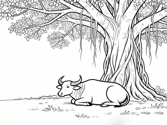 hình quen thuộc hình ảnh con trâu tô màu