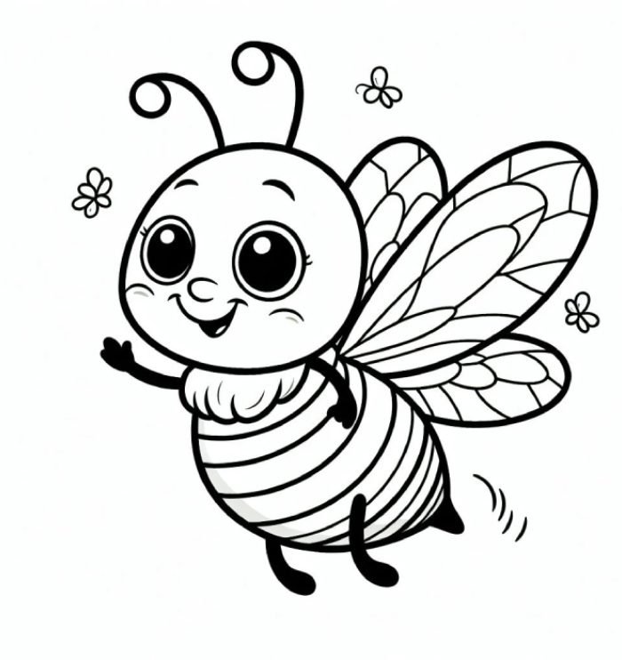 hình tranh tô màu con ong bay quanh bông hoa