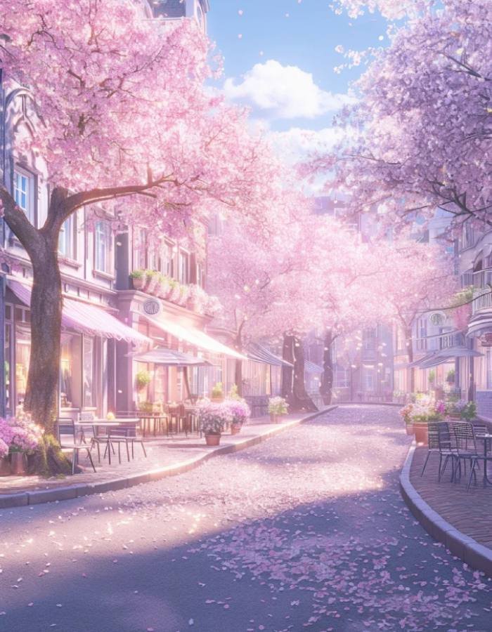 hoa anh đào trong ảnh phong cảnh anime