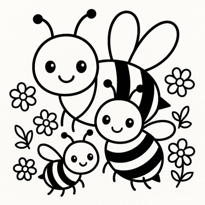 khung hình dễ thương với tranh tô màu con ong