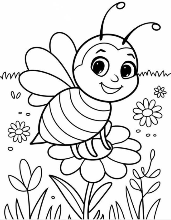 mẫu cho bé bay quanh hoa tranh tô màu con ong