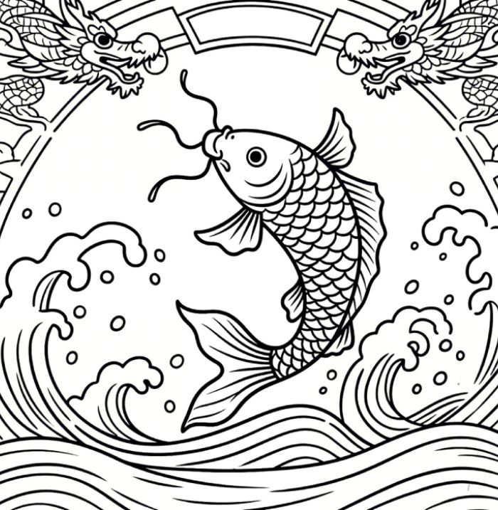 mẫu học mỹ thuật là tranh tô màu con cá chép