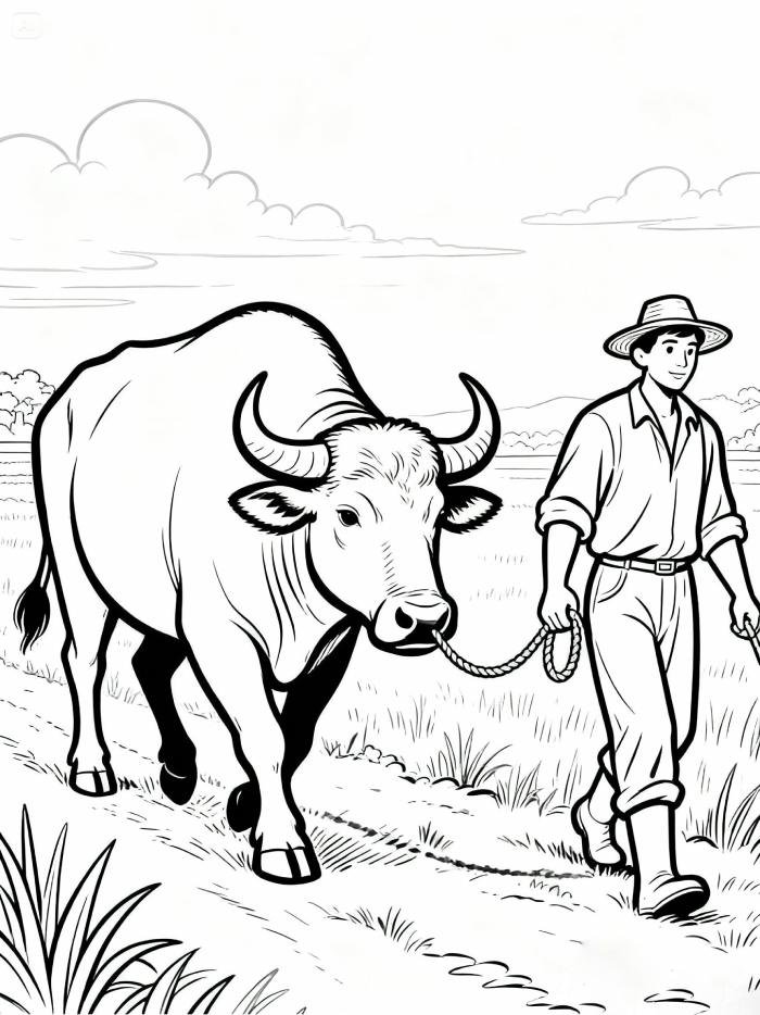 mẫu tập tô tranh tô màu con trâu cho bé