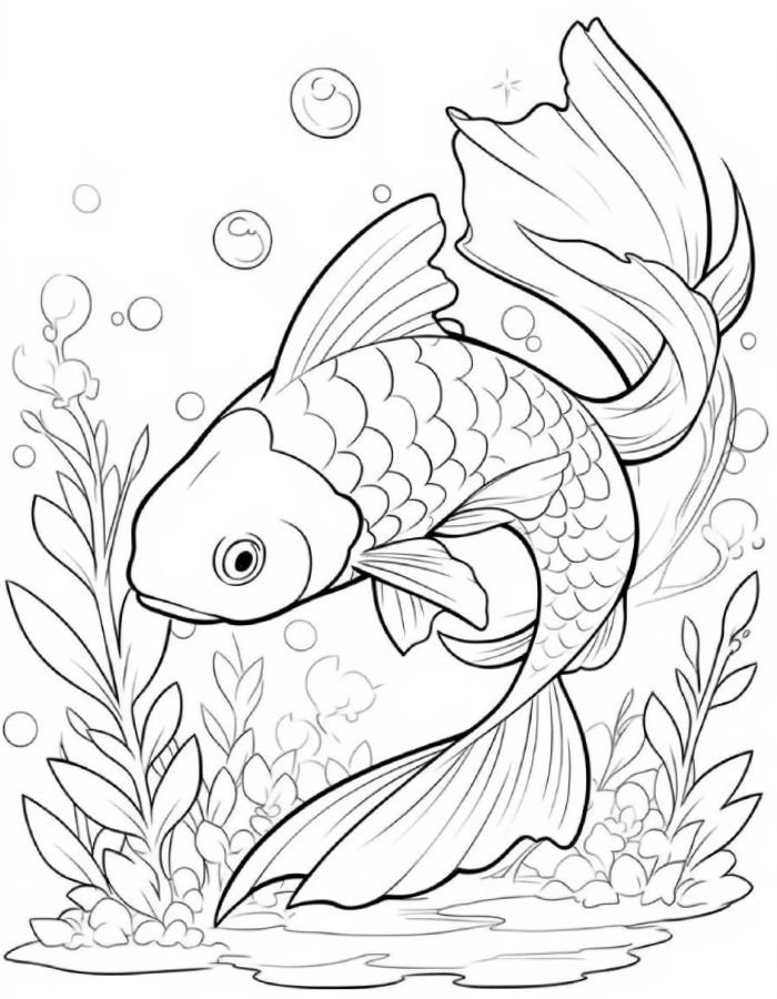 mẫu tô màu đẹp là tranh tô màu con cá chép vàng