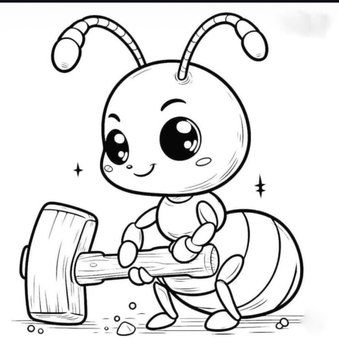 mẫu tranh tô màu con kiến đang chăm chỉ