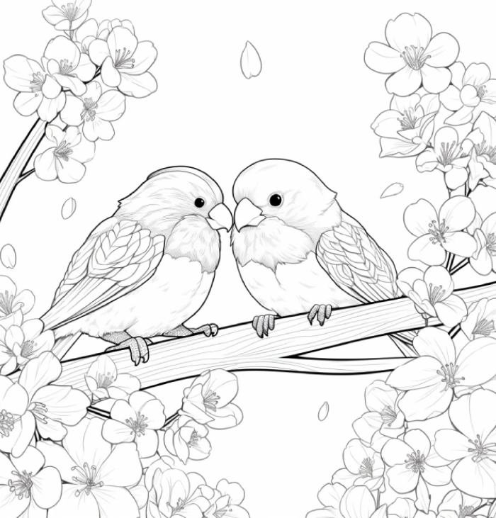 mẫu tranh tranh tô màu con chim đang đậu