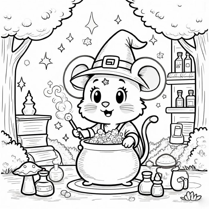 nét mẫu đơn giản của tranh tô màu con chuột