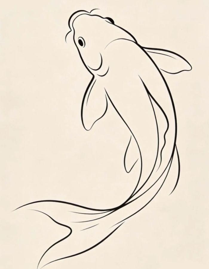 nét viền rõ trong tranh tô màu con cá chép