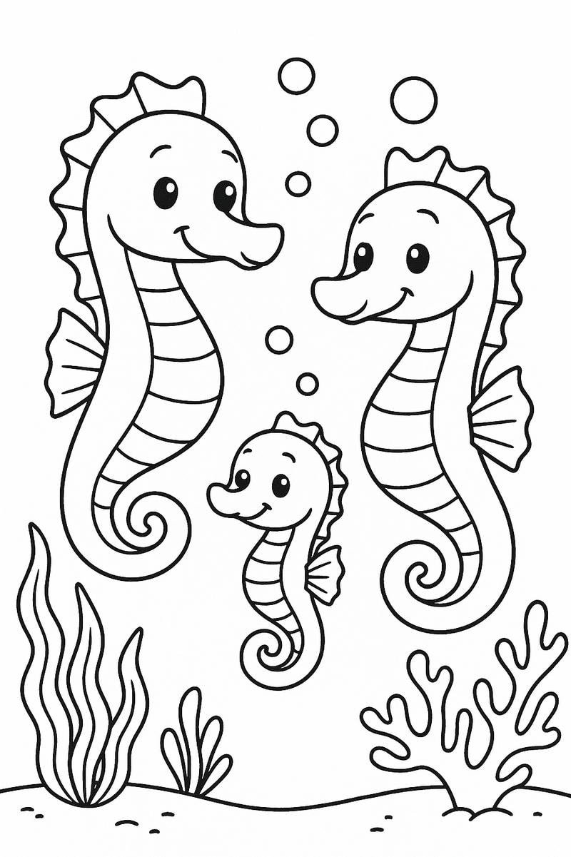 tô màu con cá ngựa cho bé tập vẽ