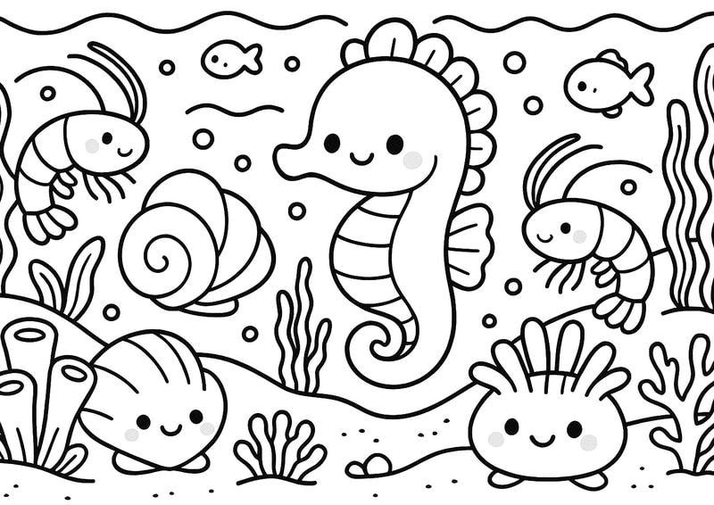 tô màu con cá ngựa hình ảnh thân thiện