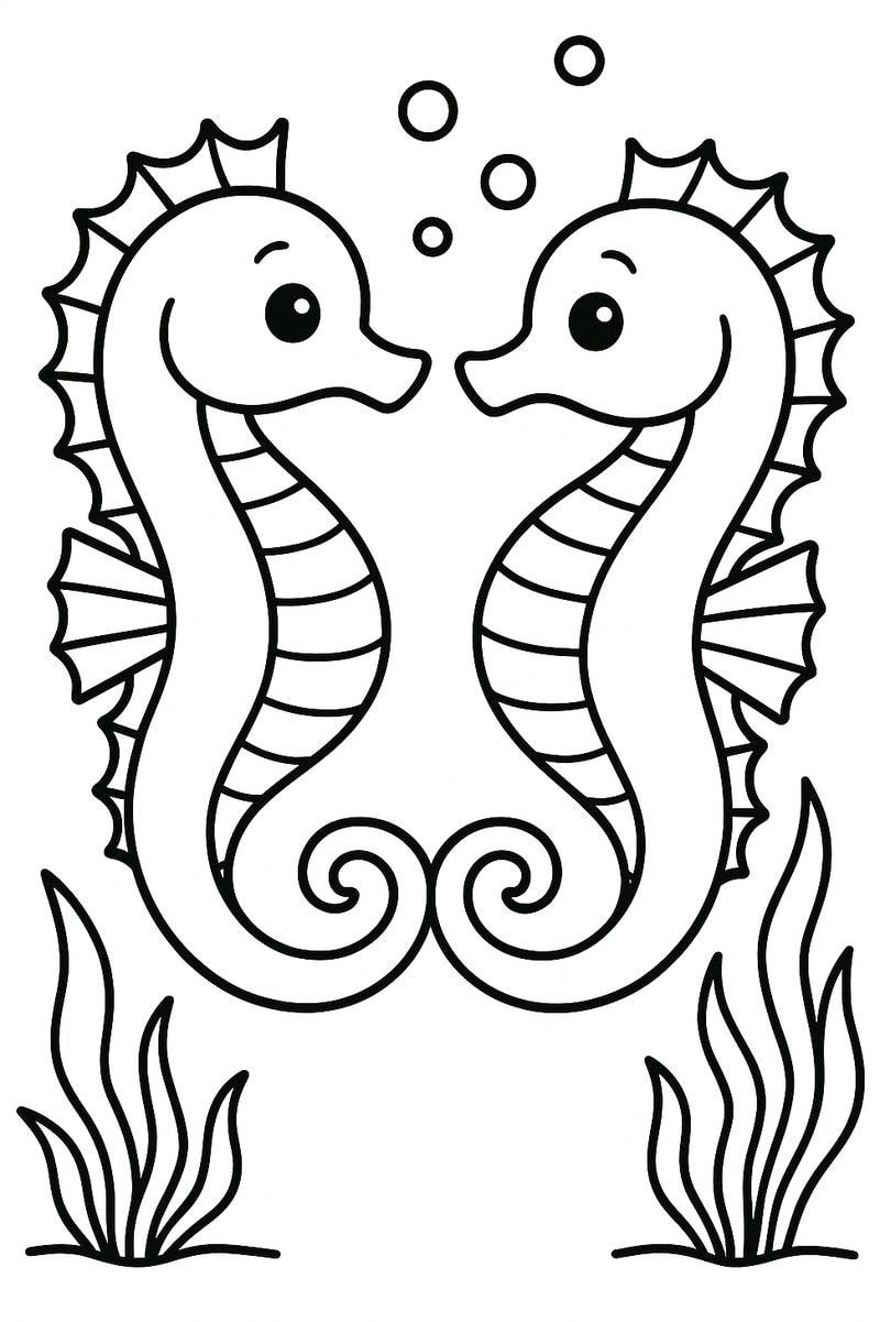 tô màu con cá ngựa nét vẽ đơn giản