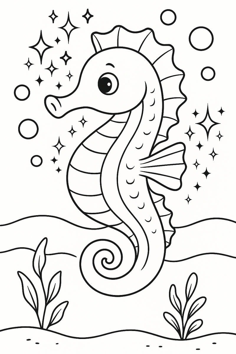 tô màu con cá ngựa phù hợp trẻ mầm non