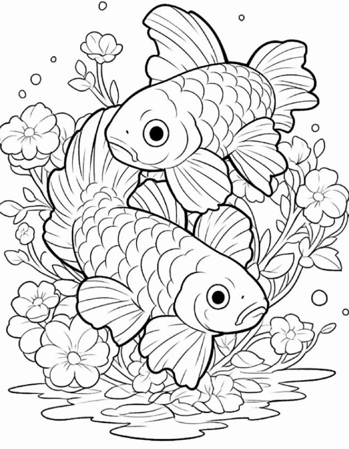 tranh đơn giản dành cho tranh tô màu con cá chép
