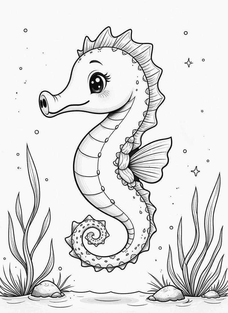 tranh sinh vật biển tô màu con cá ngựa
