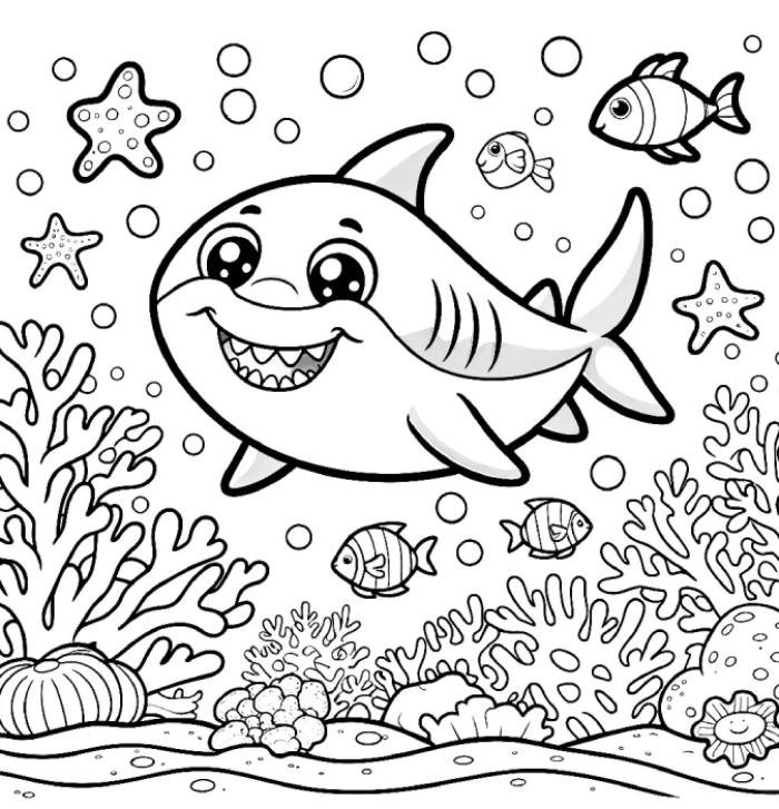 tranh tô màu cá mập bố cục phù hợp