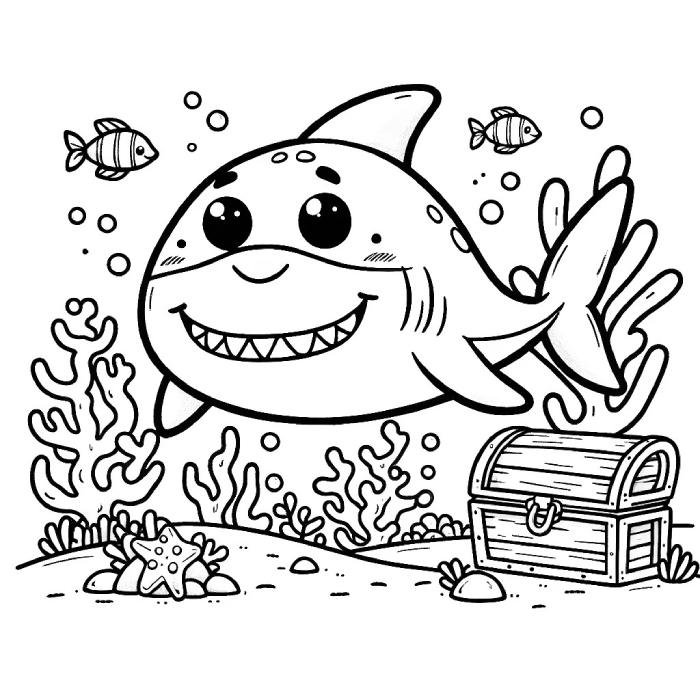 tranh tô màu cá mập hình ảnh thân thiện