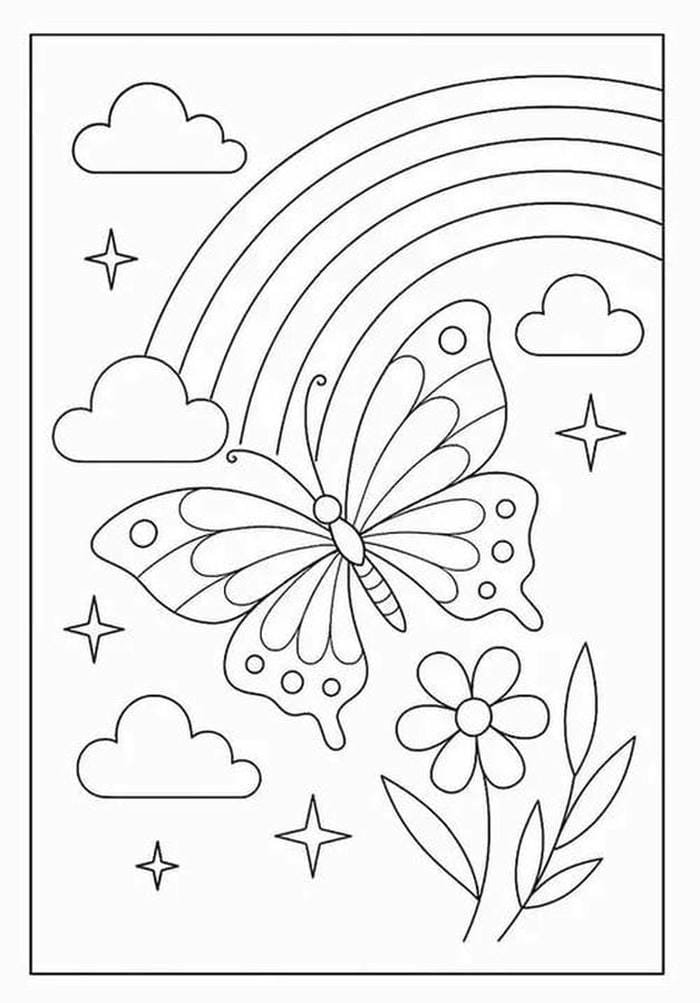 tranh tô màu con bướm cánh xòe đối xứng