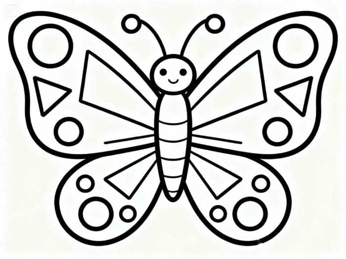 tranh tô màu con bướm dễ thương cánh tròn