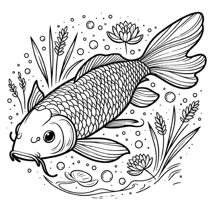tranh tô màu con cá chép hình ảnh quen thuộc