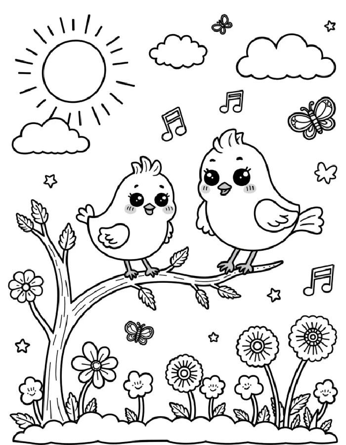 tranh tô màu con chim thiên nhiên đẹp