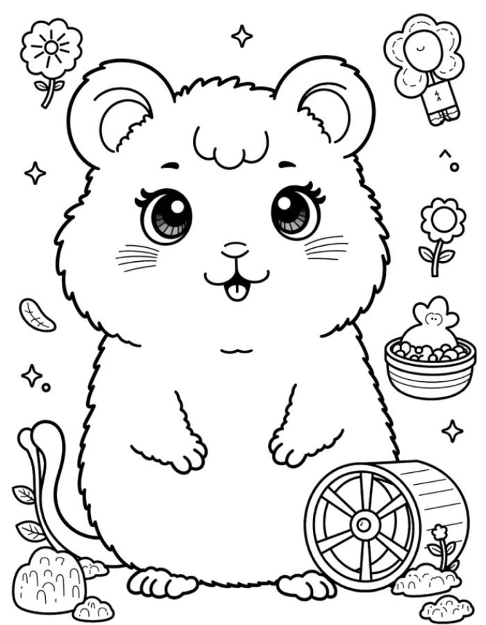 tranh tô màu con chuột dáng ngồi xinh