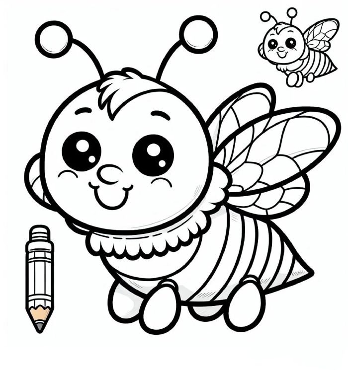 tranh tô màu con ong dễ thương đang bay lượn