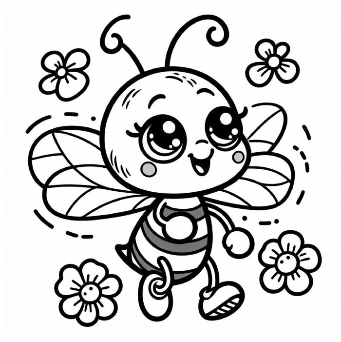 tranh tô màu con ong với đôi cánh nhỏ