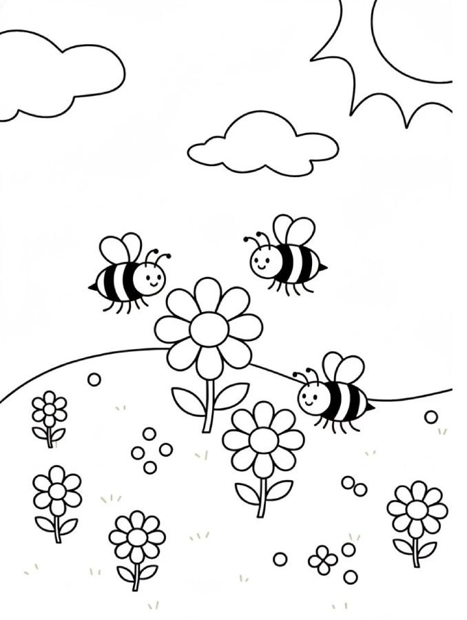vẻ đẹp tranh tô màu con ong hút mật chăm chỉ