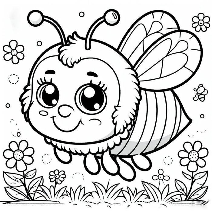 vườn hoa dịu mắt tranh tô màu con ong cute