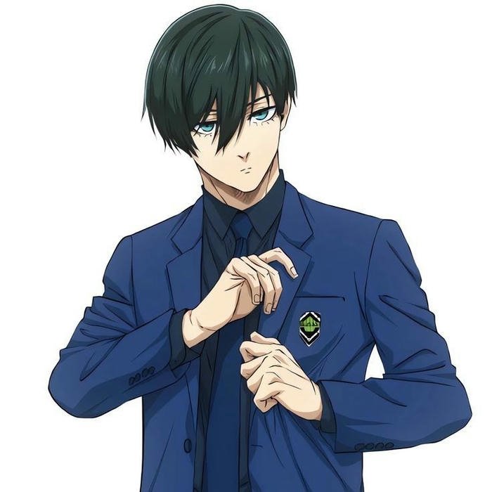 Ảnh Rin Itoshi đẹp trai mặc đồng phục học sinh xanh