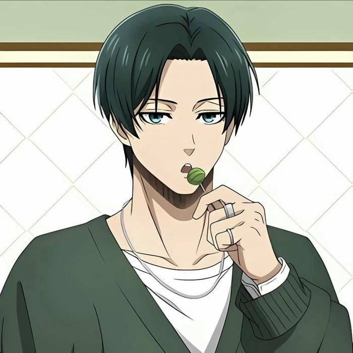 Ảnh Rin đánh răng mặc đồ ngủ màu xanh lá