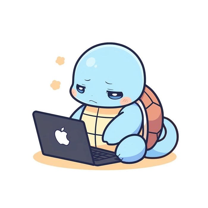 Ảnh Squirtle đang chăm chú dùng máy tính xách tay
