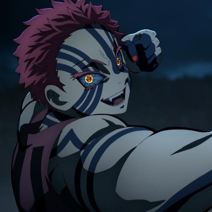 Ảnh avatar Akaza thủ thế chiến đấu người đầy sọc xanh