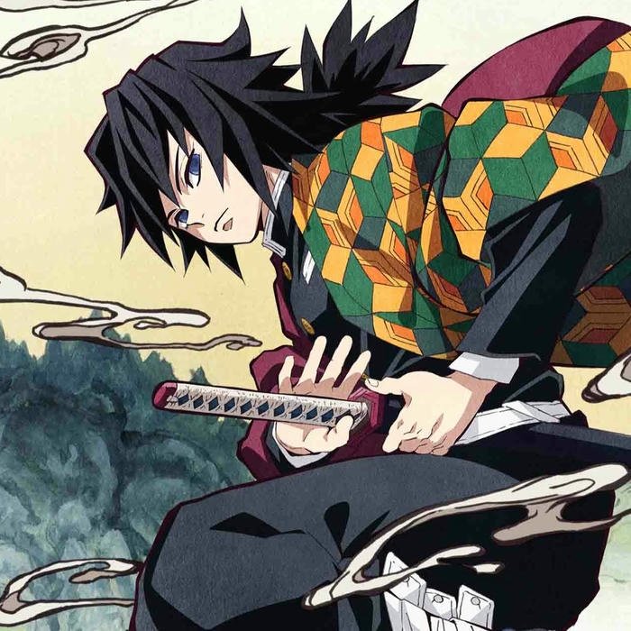 Ảnh avatar Giyuu di chuyển nhanh trong rừng cây rậm rạp