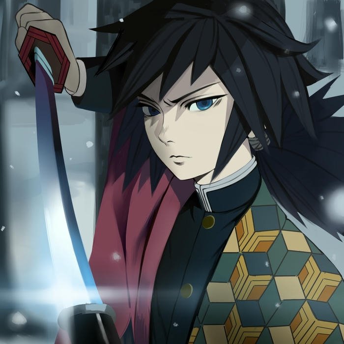 Ảnh avatar Giyuu đứng thủ thế trong rừng cây tối